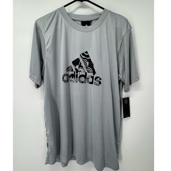 Adidas Men’s Icon Short Sleeve T-Shirt Sz Large Gray Black Dry Fit Athletic Crew - Picture 1 of 7